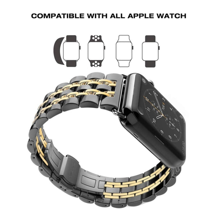 22mm Men Hidden Butterfly Buckle 7 Beads Stainless Steel Watch Band For Apple Watch 38mm, 22mm Men