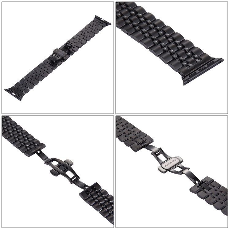 22mm Men Hidden Butterfly Buckle 7 Beads Stainless Steel Watch Band For Apple Watch 38mm