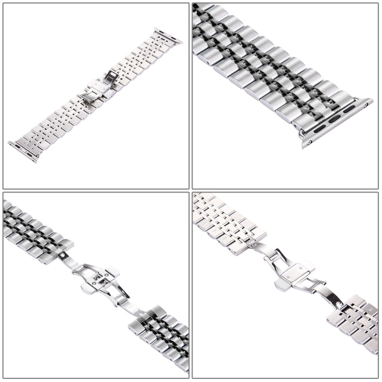 22mm Men Hidden Butterfly Buckle 7 Beads Stainless Steel Watch Band For Apple Watch 42mm, 22mm Men