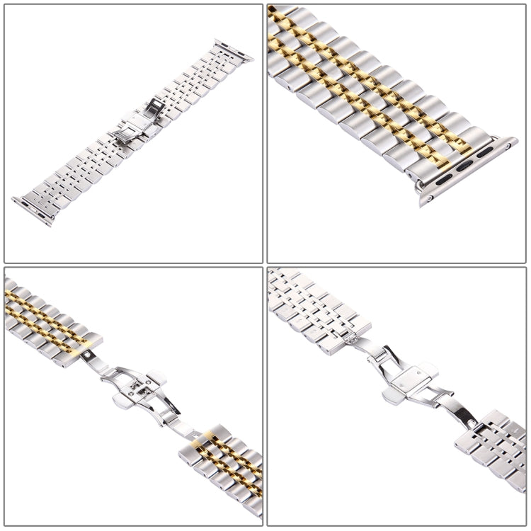 22mm Men Hidden Butterfly Buckle 7 Beads Stainless Steel Watch Band For Apple Watch 42mm, 22mm Men