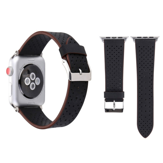For Apple Watch Series 10 42mm / 9&8&7 41mm / SE 3&SE 2&6&SE&5&4 40mm / 3&2&1 38mm Simple Fashion Genuine Leather Hole Pattern Watch Band