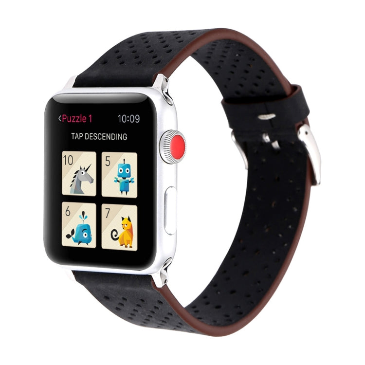 For Apple Watch Series 10 42mm / 9&8&7 41mm / SE 3&SE 2&6&SE&5&4 40mm / 3&2&1 38mm Simple Fashion Genuine Leather Hole Pattern Watch Band