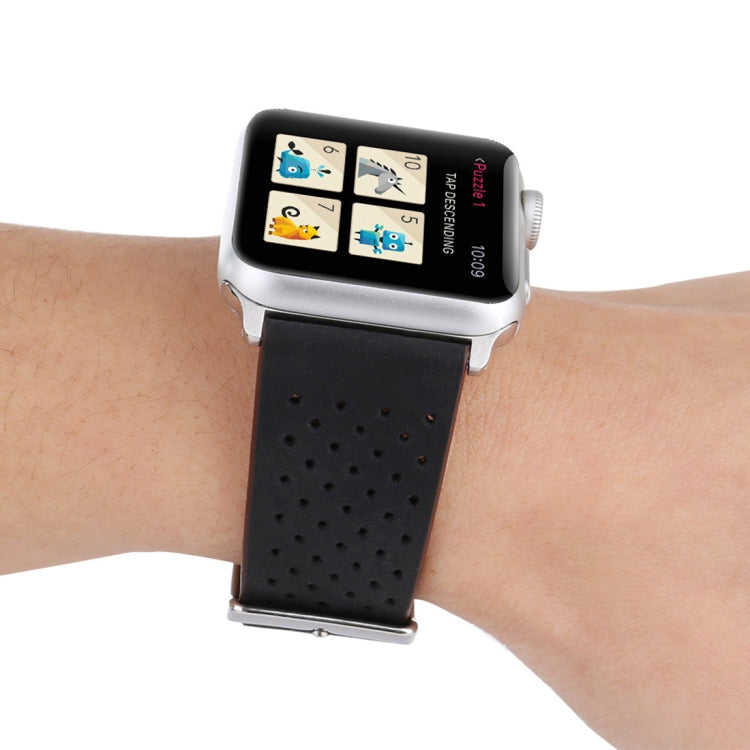 For Apple Watch Series 10 42mm / 9&8&7 41mm / SE 3&SE 2&6&SE&5&4 40mm / 3&2&1 38mm Simple Fashion Genuine Leather Hole Pattern Watch Band