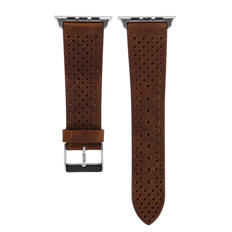 For Apple Watch Series 10 42mm / 9&8&7 41mm / SE 3&SE 2&6&SE&5&4 40mm / 3&2&1 38mm Simple Fashion Genuine Leather Hole Pattern Watch Band, 38mm