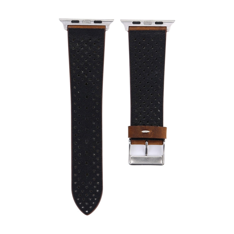 For Apple Watch Series 10 42mm / 9&8&7 41mm / SE 3&SE 2&6&SE&5&4 40mm / 3&2&1 38mm Simple Fashion Genuine Leather Hole Pattern Watch Band, 38mm
