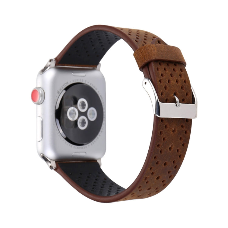 For Apple Watch Series 10 42mm / 9&8&7 41mm / SE 3&SE 2&6&SE&5&4 40mm / 3&2&1 38mm Simple Fashion Genuine Leather Hole Pattern Watch Band, 38mm