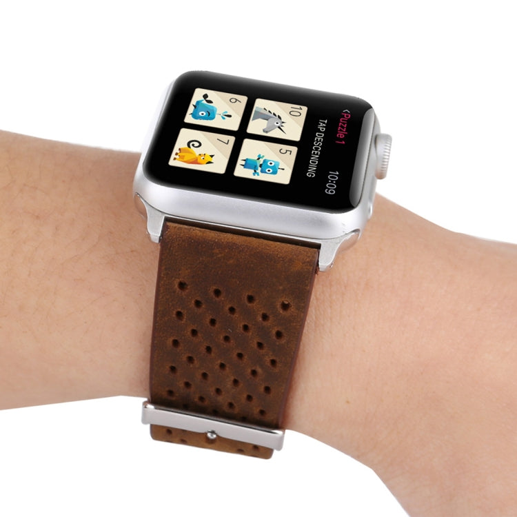 For Apple Watch Series 10 42mm / 9&8&7 41mm / SE 3&SE 2&6&SE&5&4 40mm / 3&2&1 38mm Simple Fashion Genuine Leather Hole Pattern Watch Band, 38mm