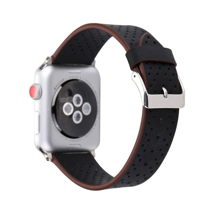 For Apple Watch Ultra 49mm&Watch Ultra 2 49mm / Series 10 46mm / 9&8&7 45mm / SE 3&SE 2&6&SE&5&4 44mm / 3&2&1 42mm Simple Fashion Genuine Leather Hole Pattern Watch Band, 42mm