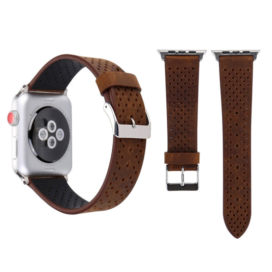 For Apple Watch Ultra 49mm&Watch Ultra 2 49mm / Series 10 46mm / 9&8&7 45mm / SE 3&SE 2&6&SE&5&4 44mm / 3&2&1 42mm Simple Fashion Genuine Leather Hole Pattern Watch Band