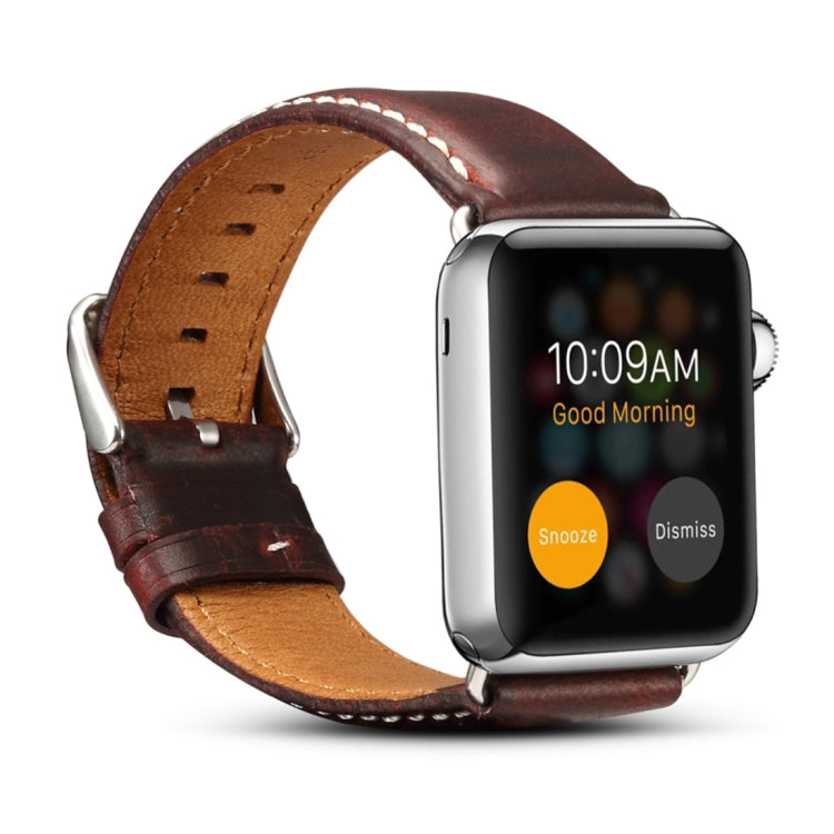 Bracelet de montre rétro en cuir Denior Oil Wax pour Apple Watch Series 10 42 mm / 9, 8 et 7 41 mm / SE 3, SE 2, 6, SE 5 et 4 40 mm / 3, 2 et 1 38 mm