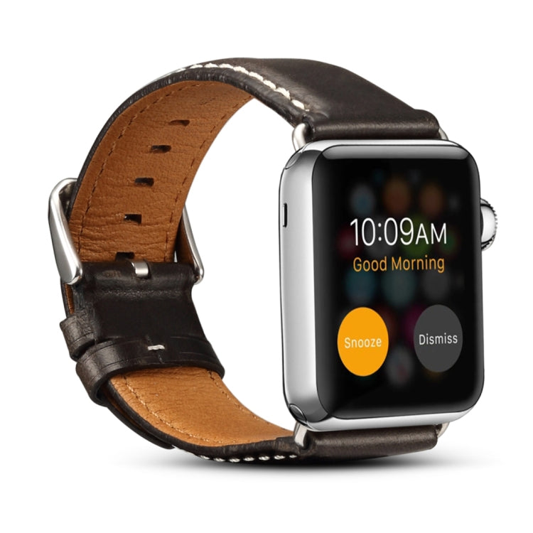 Bracelet de montre rétro en cuir Denior Oil Wax pour Apple Watch Series 10 42 mm / 9, 8 et 7 41 mm / SE 3, SE 2, 6, SE 5 et 4 40 mm / 3, 2 et 1 38 mm
