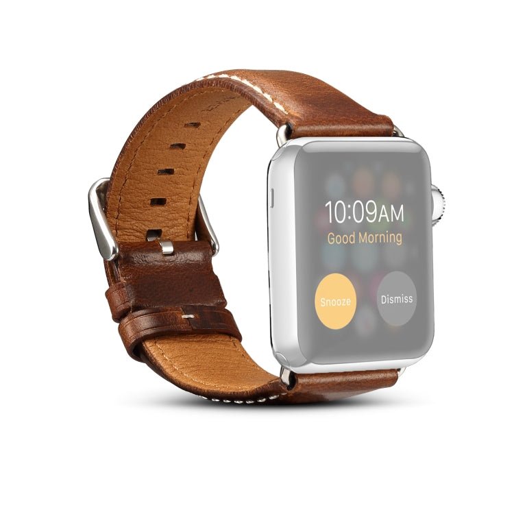 Bracelet de montre rétro en cuir Denior Oil Wax pour Apple Watch Series 10 42 mm / 9, 8 et 7 41 mm / SE 3, SE 2, 6, SE 5 et 4 40 mm / 3, 2 et 1 38 mm