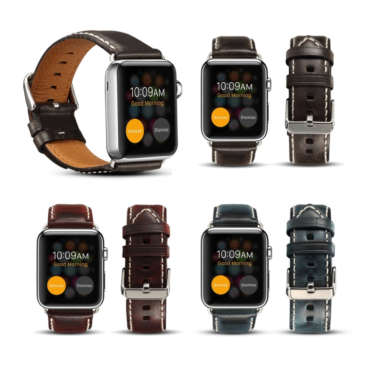 Bracelet de montre rétro en cuir Denior Oil Wax pour Apple Watch Series 10 42 mm / 9, 8 et 7 41 mm / SE 3, SE 2, 6, SE 5 et 4 40 mm / 3, 2 et 1 38 mm
