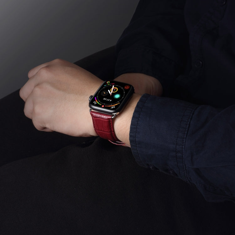 Denior Crocodile Grain Watch Cowhide Leather Watch Band for Apple Watch Series 10 42mm / 9&8&7 41mm / SE 3&SE 2&6&SE&5&4 40mm / 3&2&1 38mm