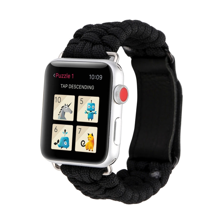 Magic Paste Genuine Leather Umbrella Rope Nylon Wrist Watch Band with and Stainless Steel Buckle for Apple Watch Series 10 42mm / 9&8&7 41mm / SE 3&SE 2&6&SE&5&4 40mm / 3&2&1 38mm, 7 41mm / 6&SE&5&4 40mm / 3&2&1 38mm