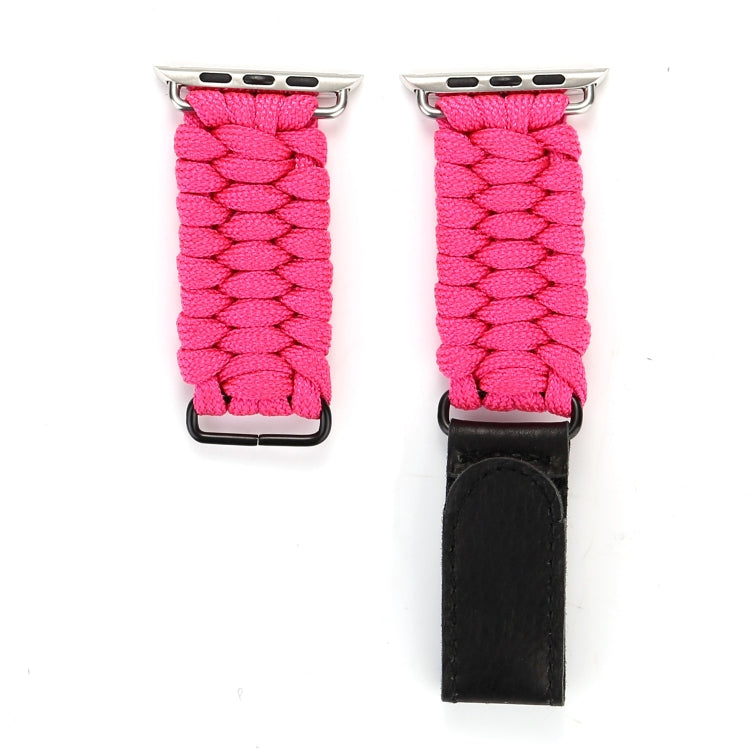 Magic Paste Genuine Leather Umbrella Rope Nylon Wrist Watch Band with and Stainless Steel Buckle for Apple Watch Series 10 42mm / 9&8&7 41mm / SE 3&SE 2&6&SE&5&4 40mm / 3&2&1 38mm, 7 41mm / 6&SE&5&4 40mm / 3&2&1 38mm