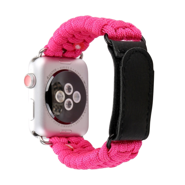Magic Paste Genuine Leather Umbrella Rope Nylon Wrist Watch Band with and Stainless Steel Buckle for Apple Watch Series 10 42mm / 9&8&7 41mm / SE 3&SE 2&6&SE&5&4 40mm / 3&2&1 38mm, 7 41mm / 6&SE&5&4 40mm / 3&2&1 38mm