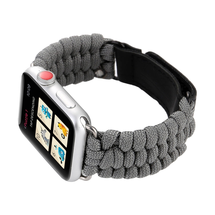 Magic Paste Genuine Leather Umbrella Rope Nylon Wrist Watch Band with Stainless Steel Buckle for Apple Watch Ultra 49mm&Watch Ultra 2 49mm / Series 10 46mm / 9&8&7 45mm / SE 3&SE 2&6&SE&5&4 44mm / 3&2&1 42mm