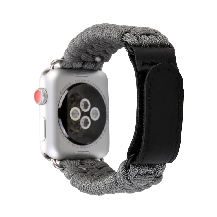 Magic Paste Genuine Leather Umbrella Rope Nylon Wrist Watch Band with Stainless Steel Buckle for Apple Watch Ultra 49mm&Watch Ultra 2 49mm / Series 10 46mm / 9&8&7 45mm / SE 3&SE 2&6&SE&5&4 44mm / 3&2&1 42mm