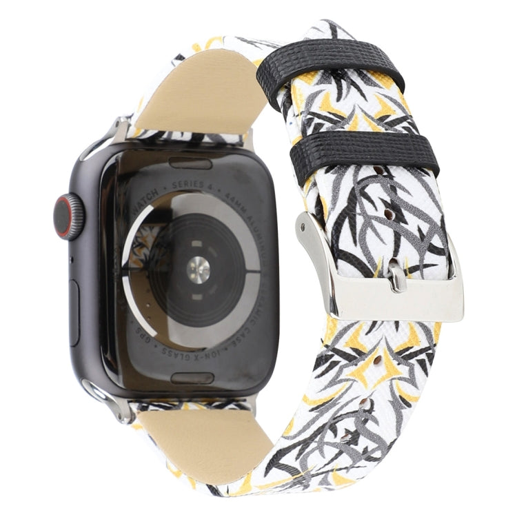 Thorns Printing Genuine Leather Watch Band for Apple Watch Series 10 42mm / 9&8&7 41mm / SE 3&SE 2&6&SE&5&4 40mm / 3&2&1 38mm