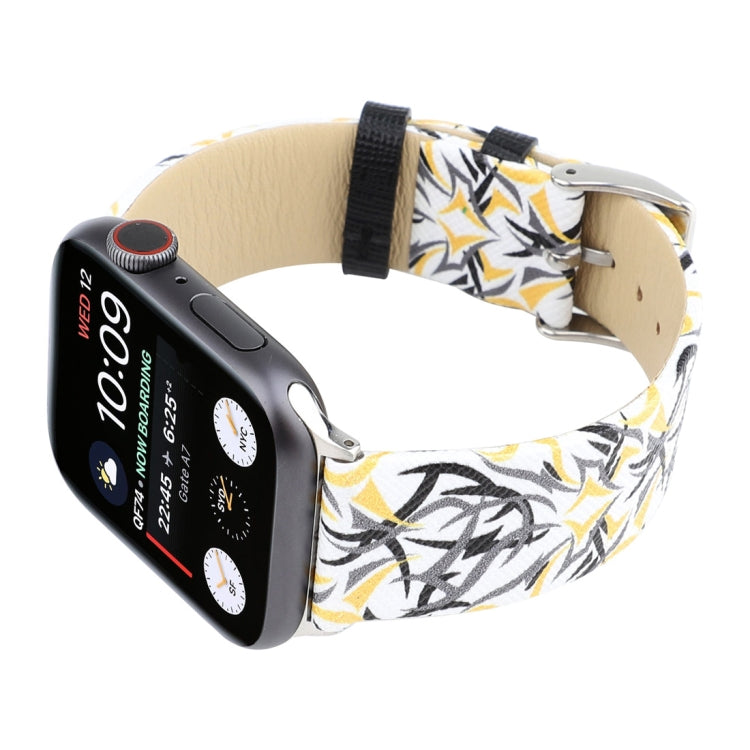 Thorns Printing Genuine Leather Watch Band for Apple Watch Series 10 42mm / 9&8&7 41mm / SE 3&SE 2&6&SE&5&4 40mm / 3&2&1 38mm