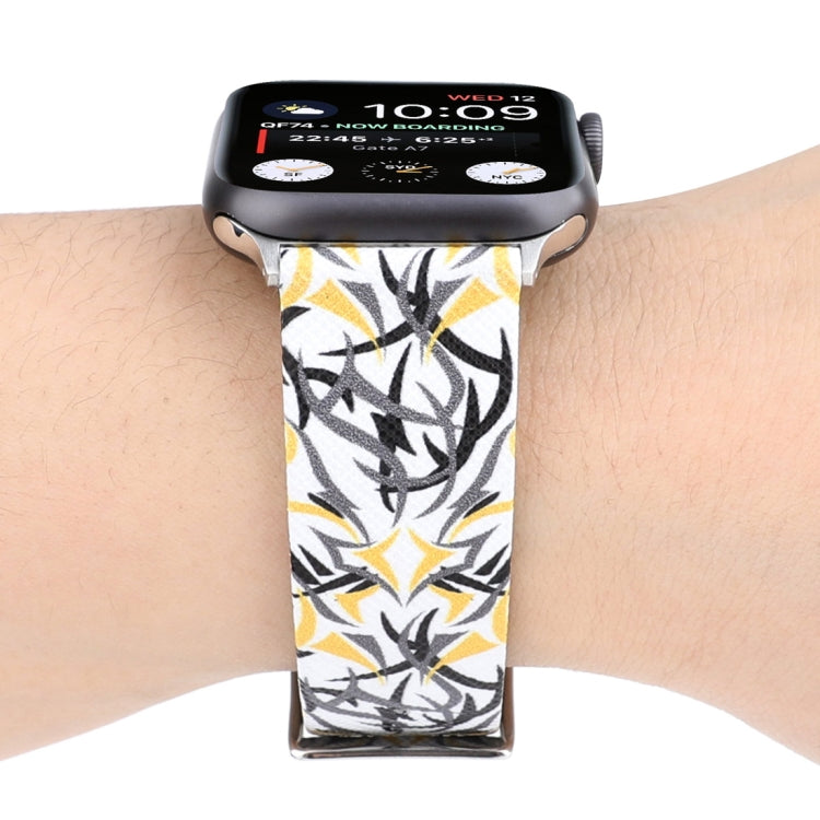 Thorns Printing Genuine Leather Watch Band for Apple Watch Series 10 42mm / 9&8&7 41mm / SE 3&SE 2&6&SE&5&4 40mm / 3&2&1 38mm