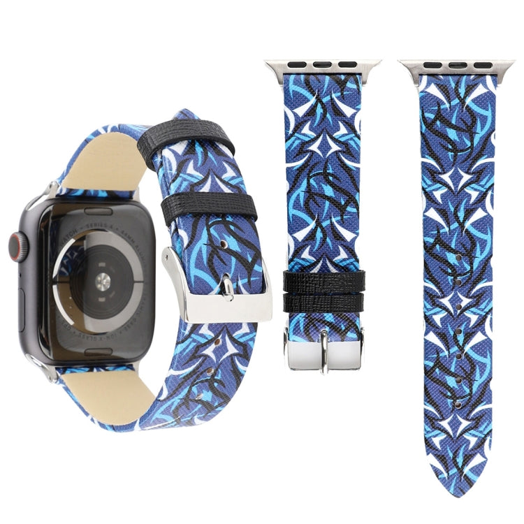 Thorns Printing Genuine Leather Watch Band for Apple Watch Series 10 42mm / 9&8&7 41mm / SE 3&SE 2&6&SE&5&4 40mm / 3&2&1 38mm