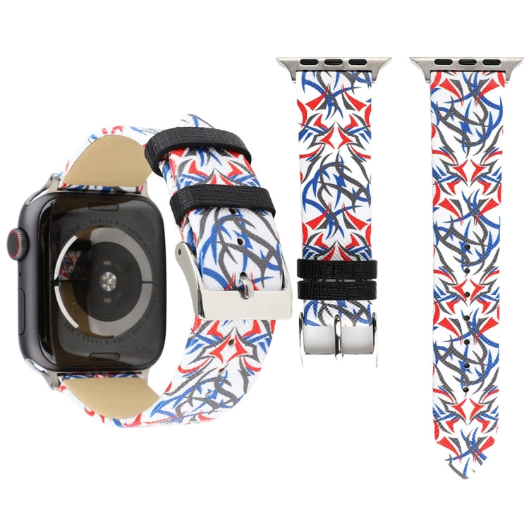 Thorns Printing Genuine Leather Watch Band for Apple Watch Series 10 42mm / 9&8&7 41mm / SE 3&SE 2&6&SE&5&4 40mm / 3&2&1 38mm