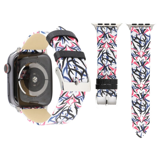 Thorns Printing Genuine Leather Watch Band for Apple Watch Series 10 42mm / 9&8&7 41mm / SE 3&SE 2&6&SE&5&4 40mm / 3&2&1 38mm