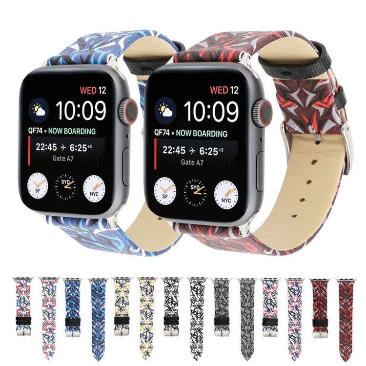 Thorns Printing Genuine Leather Watch Band for Apple Watch Series 10 42mm / 9&8&7 41mm / SE 3&SE 2&6&SE&5&4 40mm / 3&2&1 38mm