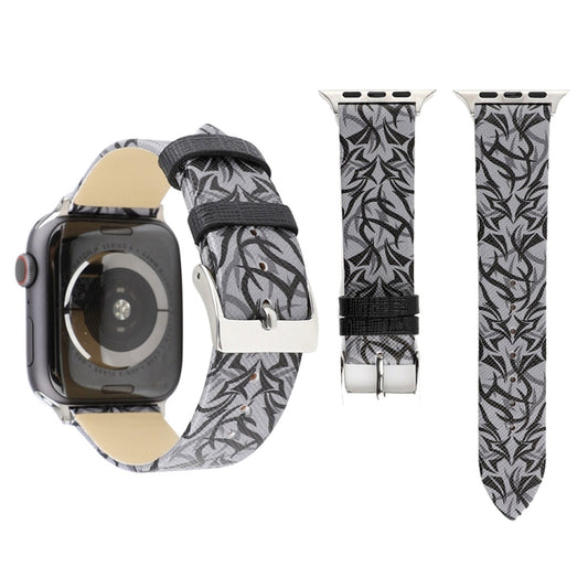 Thorns Printing Genuine Leather Watch Band for Apple Watch Ultra 49mm&Watch Ultra 2 49mm / Series 10 46mm / 9&8&7 45mm / SE 3&SE 2&6&SE&5&4 44mm / 3&2&1 42mm
