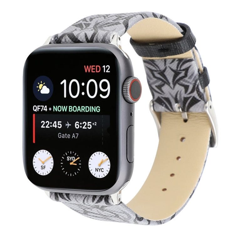 Thorns Printing Genuine Leather Watch Band for Apple Watch Ultra 49mm&Watch Ultra 2 49mm / Series 10 46mm / 9&8&7 45mm / SE 3&SE 2&6&SE&5&4 44mm / 3&2&1 42mm