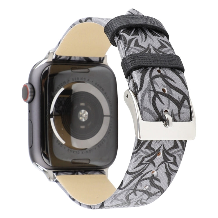 Thorns Printing Genuine Leather Watch Band for Apple Watch Ultra 49mm&Watch Ultra 2 49mm / Series 10 46mm / 9&8&7 45mm / SE 3&SE 2&6&SE&5&4 44mm / 3&2&1 42mm
