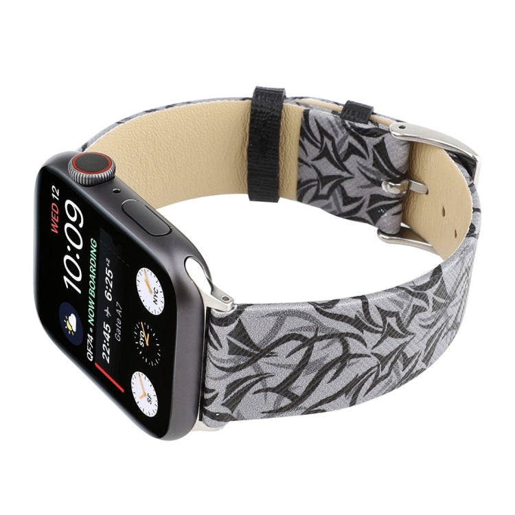 Thorns Printing Genuine Leather Watch Band for Apple Watch Ultra 49mm&Watch Ultra 2 49mm / Series 10 46mm / 9&8&7 45mm / SE 3&SE 2&6&SE&5&4 44mm / 3&2&1 42mm