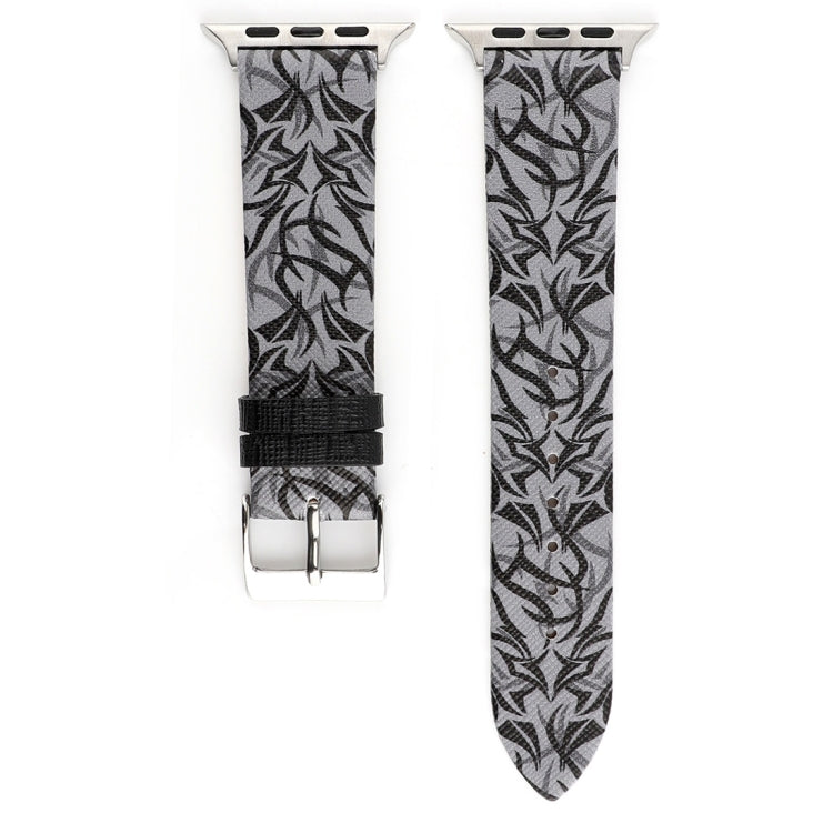 Thorns Printing Genuine Leather Watch Band for Apple Watch Ultra 49mm&Watch Ultra 2 49mm / Series 10 46mm / 9&8&7 45mm / SE 3&SE 2&6&SE&5&4 44mm / 3&2&1 42mm