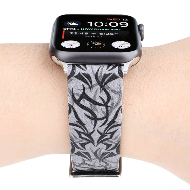 Thorns Printing Genuine Leather Watch Band for Apple Watch Ultra 49mm&Watch Ultra 2 49mm / Series 10 46mm / 9&8&7 45mm / SE 3&SE 2&6&SE&5&4 44mm / 3&2&1 42mm