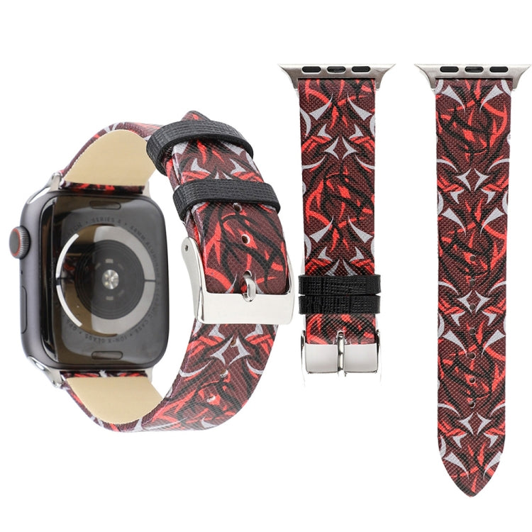 Thorns Printing Genuine Leather Watch Band for Apple Watch Ultra 49mm&Watch Ultra 2 49mm / Series 10 46mm / 9&8&7 45mm / SE 3&SE 2&6&SE&5&4 44mm / 3&2&1 42mm