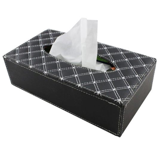 Luxury PU Leather Cover Case Tissue Box Car Pumping Tray, White line, Red line
