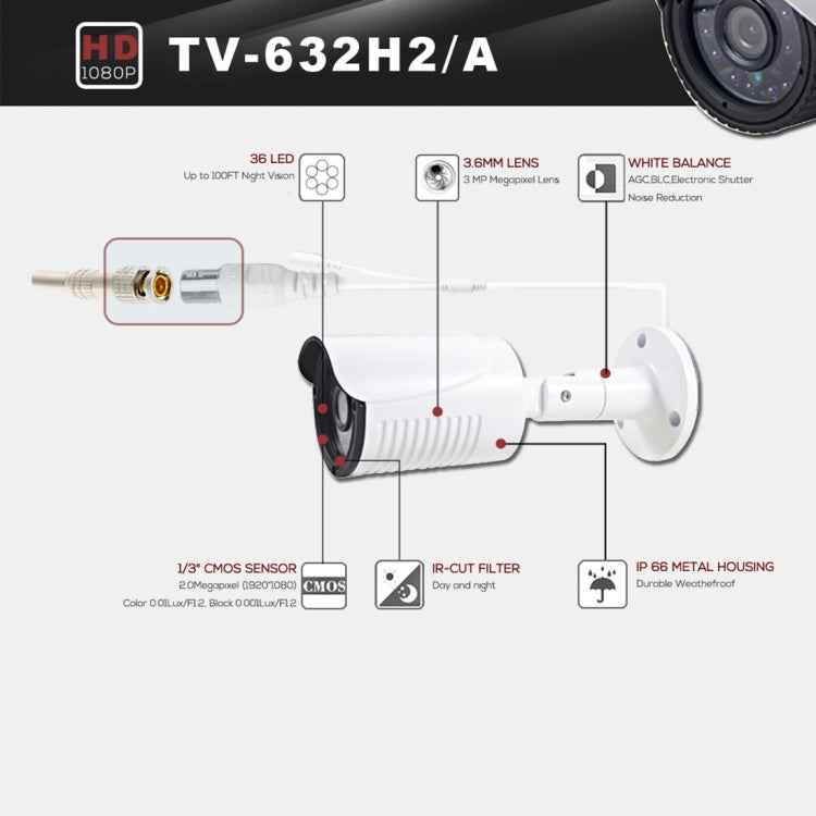 632A CE & RoHS Certificated Waterproof 3.6mm 3MP Lens AHD Camera with 36 IR LED, Support Night Vision & White Balance