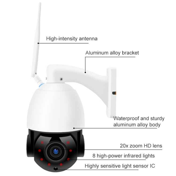 QX5 2.0 Million Pixels 1080P HD 20X Zoom Wireless WiFi Dome Smart Camera, Support Infrared Night Vision / Motion Detection / Voice Intercom / TF Card, AU Plug