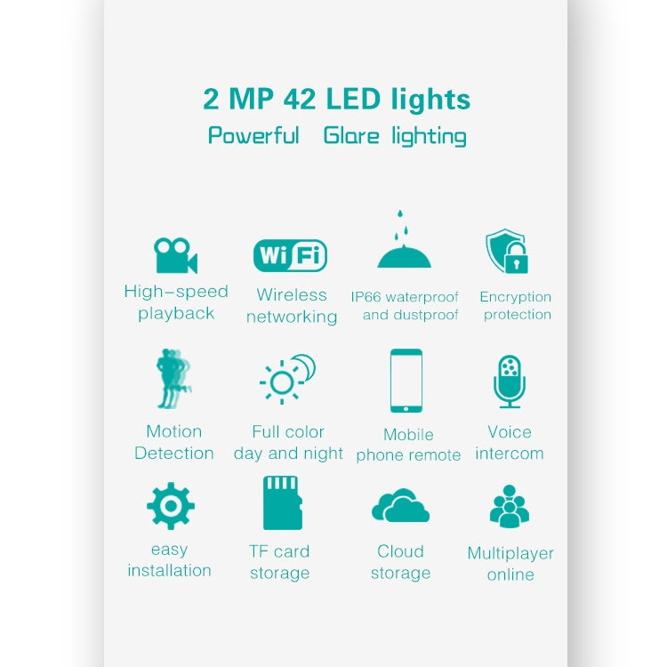 Caméra de jardin intelligente DP16 2 mégapixels 42 LED, détection de mouvement, vision nocturne, interphone vocal, carte TF, prise AU, DP16