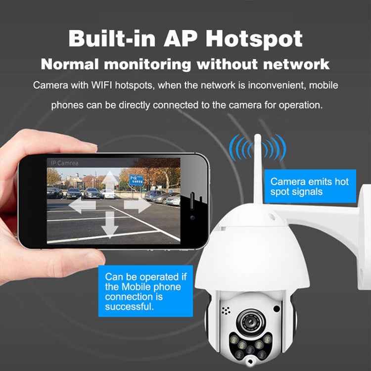 Wireless Surveillance Camera HD PTZ Home Security Outdoor IP66 Waterproof Network Dome Camera, Support Night Vision & Motion Detection & TF Card, US Plug