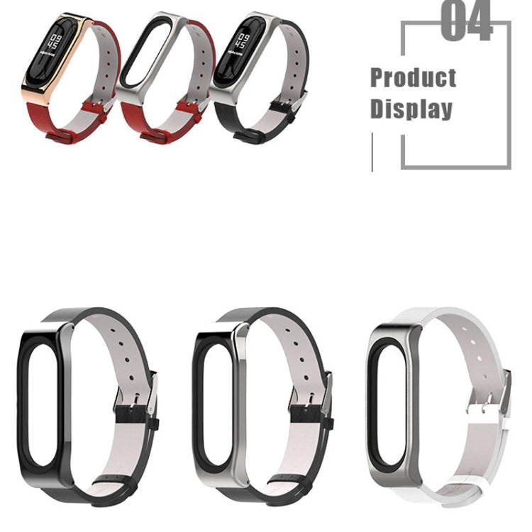 Mijobs Screwless Metal Case PU Leather Watch Band for Xiaomi Mi Band 3 & 4 & 5 & 6, Host not Included, CA0140A, CA0140B, CA0140C, CA0140D, CA0140E, CA0140F, CA0140G