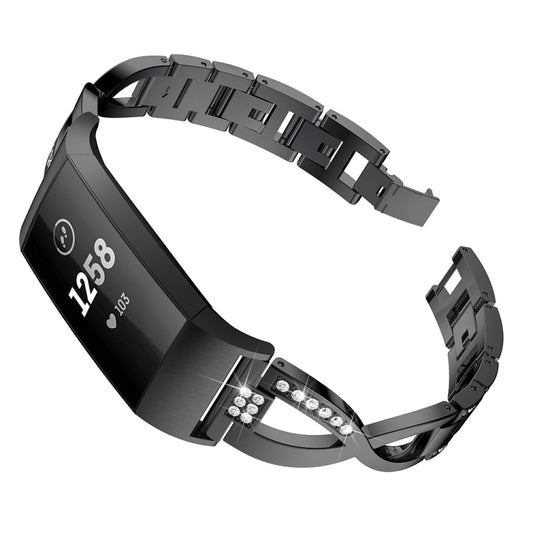 X-shaped Diamond-studded Metal Steel Watch Band for Fitbit Charge 3