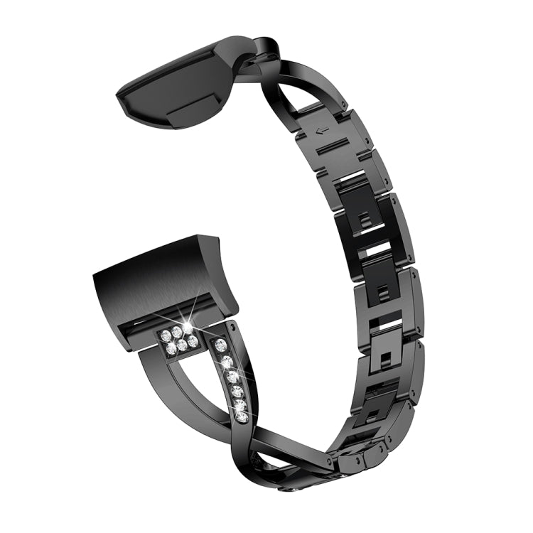 X-shaped Diamond-studded Metal Steel Watch Band for Fitbit Charge 3