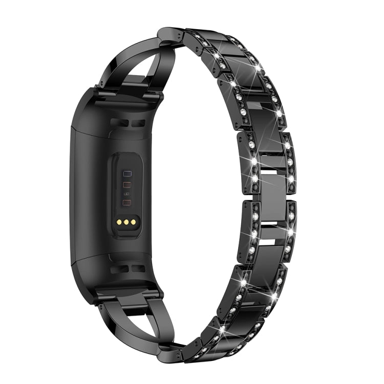 X-shaped Diamond-studded Metal Steel Watch Band for Fitbit Charge 3