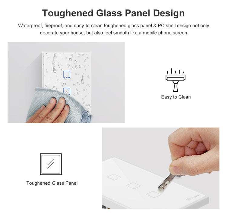 Sonoff T2 Touch 120mm Tempered Glass Panel Wall Switch Smart Home Light Touch Switch, Compatible with Alexa and Google Home, AC 100V-240V, US Plug, 120mm/ 1 US Plug