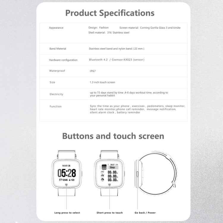 DTNO.1 G12 1.3 inches OLED Color Screen Smart Bracelet IP67 Waterproof, Nylon Watchband, Support Call Reminder /Heart Rate Monitoring /Sedentary Reminder /Multi-sport Mode
