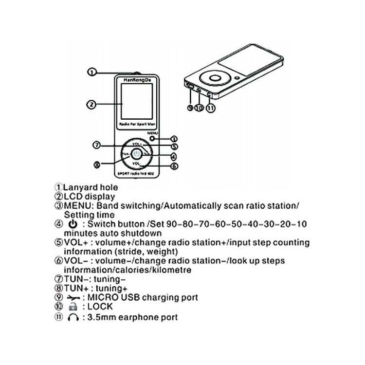 HRD-602 Digital Display FM AM Mini Sports Radio with Step Counting Function