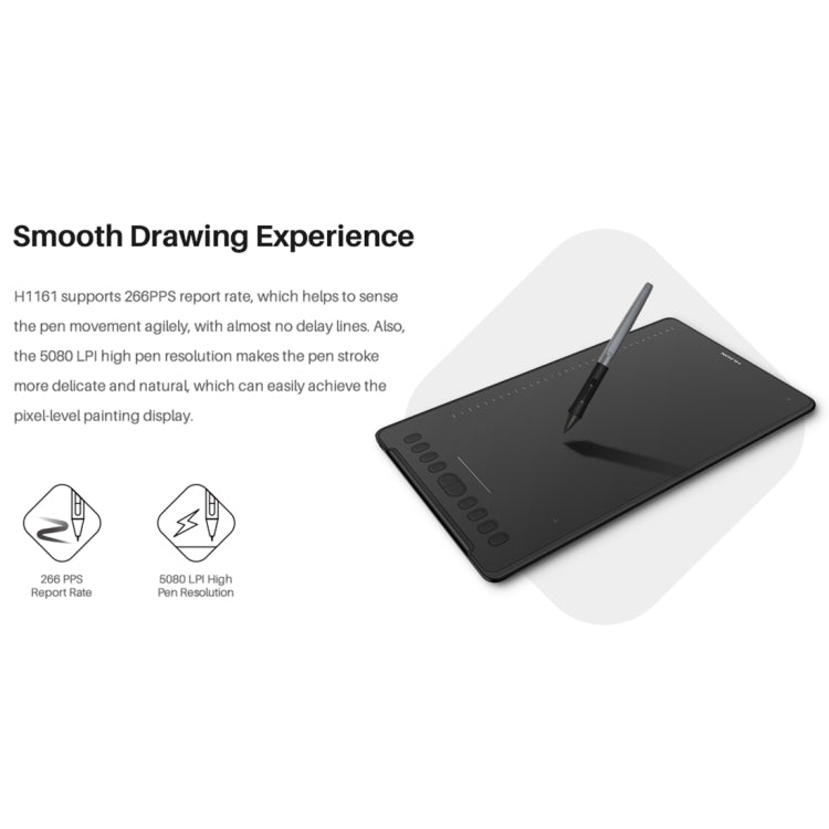 HUION H1161 5080 LPI Touch Strip Art Drawing Tablet for Fun, with Battery-free Pen & Pen Holder, H1161